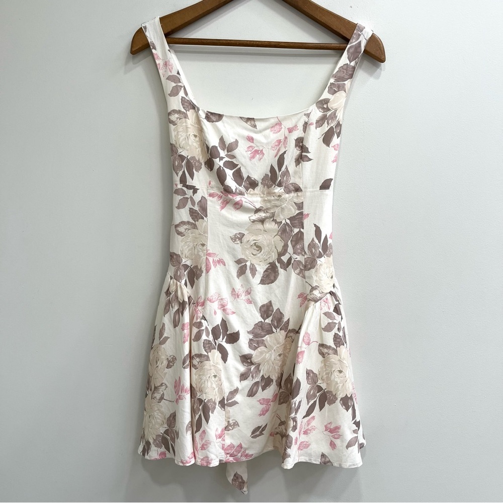 Fore Blossoming In Nature Floral Mini Dress (Ivory Multi) Square Neckline Pastel - Picture 3 of 13